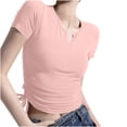 thumbnail image 2 of YHAJDS Short Sleeve Shirts for Women Basic Tees Spring Round Neck Solid Color Casual Pullover Tee, 2 of 5
