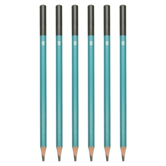 Uxcell 8B Drawing Pencils for Sketching, 6PCS Sketch Pencils for Drawing Art Pencils Graphite Wood Pre-sharpened for Drawing Sketching Artist, Hexagonal, Black Refill, Green/Black Pole