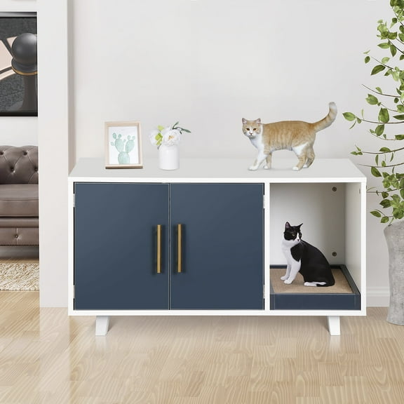 HomGarden 35.8''L x 20''W Cat Hidden Washroom Pet Litter Box Enclosure House W/Scratch Pad, White