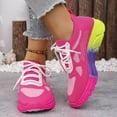 thumbnail image 2 of Rokment Color Block Running Tennis Walking Shoes for Women Comfortable Knit Lace up Athletic Workout Fitness Jogging Platform Sneakers Hot Pink Size 5.5, 2 of 7