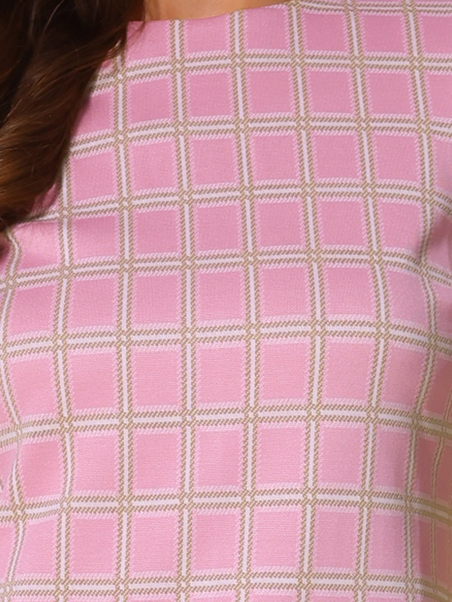 DARING DIVA Women's Dress Short Sleeve Vintage Houndstooth Dresses L Pink