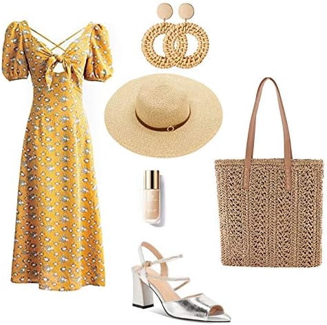 LinYooLi Women Straw Crochet Tote Bohemian Summer Beach Bag Large Handmade Shoulder Bag