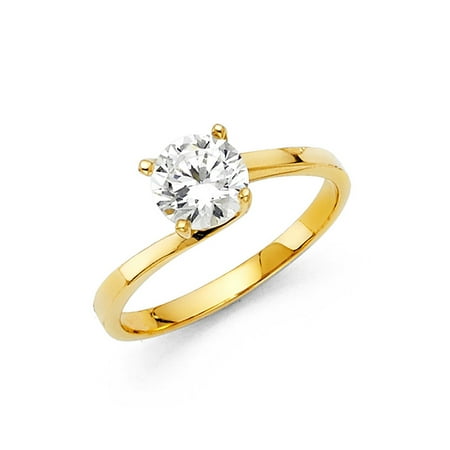 - 14K Solid Gold Polished 1.00 cttw Cross Over Round Solitaire Cubic Zirconia Engagement Ring, Size 5