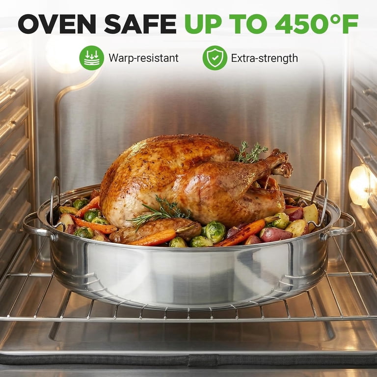 NutriChef Oval Stainless Steel Roasting Pan With Lid & Rack photo 4