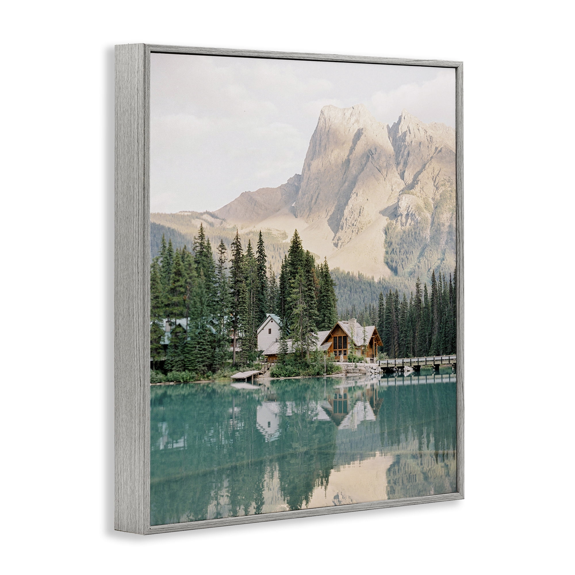 Stupell Industries Lakeside Cabin Landscape Landscape Photography Gray Framed Art Print Wall Art, 24 x 30