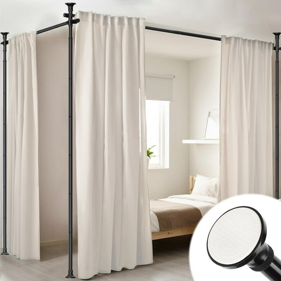 AEASKIEY Room Dividers Curtain Rod No Drill, 4-10ft(H) 28-114inch(W), Adjustable Heavy Duty Floor to Ceiling Tension Rod for Room Separation, Black