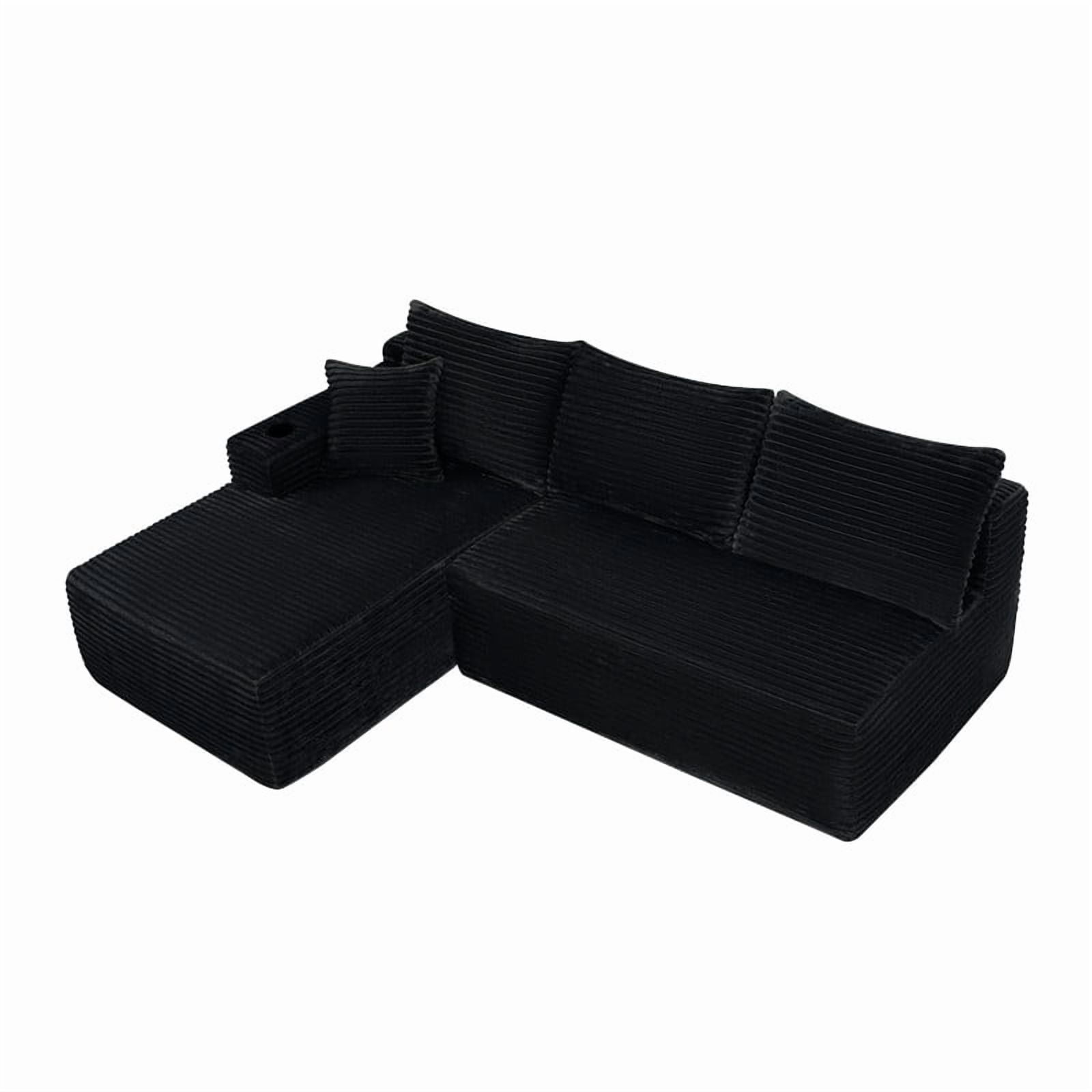 2-Piece No Assembly Need Sectional Sofa Set, Boneless Couch with Chaise Lounge, Modular Upholstered Sofa with Cup Holder