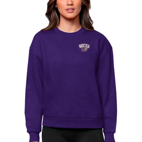 Women's Antigua Purple Western Carolina Catamounts Logo Victory Crewneck Pullover Sweatshirt