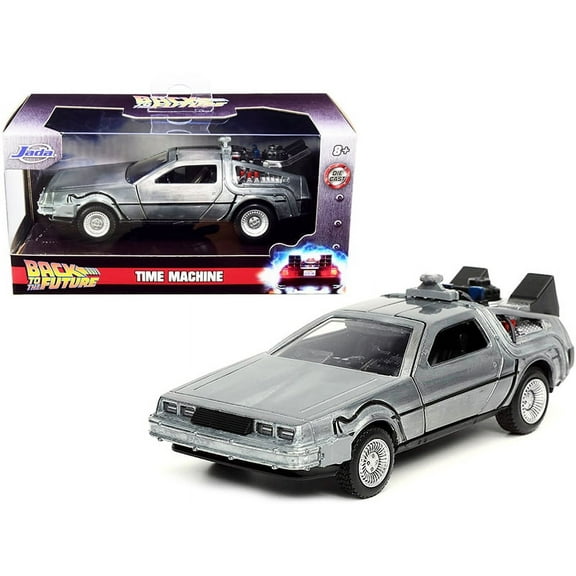 1/32 Diecast DeLorean DMC Time Machine from 'Back to the Future Part I' (1985) - Hollywood Rides Series in Stunning Brushed Metal Finish by Jada