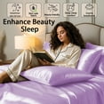 thumbnail image 5 of Amay Satin Silk Fitted Sheet – King Size, Lavender– Deep Pocket 16 Inch, Lightweight Summer Bedding with Sleek Finish for Modern Bedroom, Guest Room, or Dorm, 5 of 6
