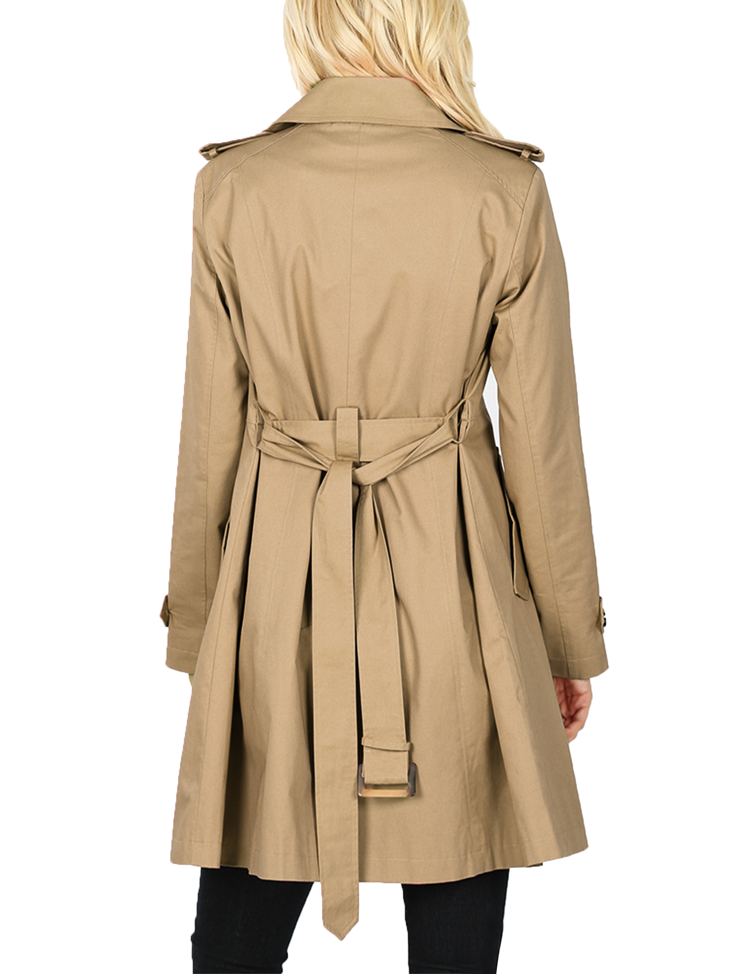 KOGMO Womens Double Breasted Trench Coat Jacket with Waist Belt - image 3 of 5