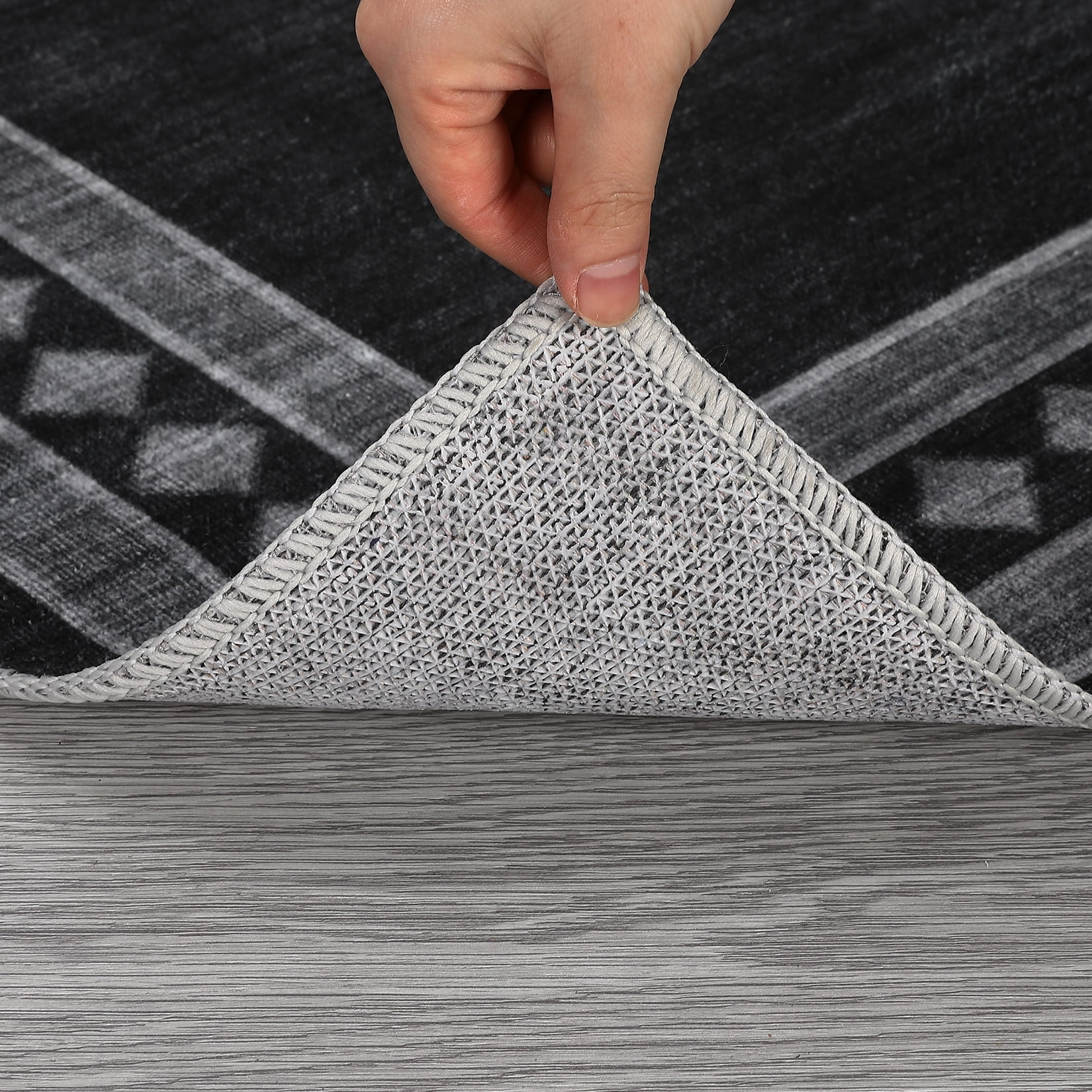 CAROMIO Solid Area Rug Washable Border Rug Modern Geometric Floor Decor Perfect for Living Dining Room, 2' x 6' Black