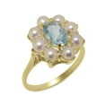 thumbnail image 1 of LBG British Made 14k Yellow Gold Natural Aquamarine & Cultured Pearl Womens Statement Ring - 33 size options - Size 7, 1 of 5