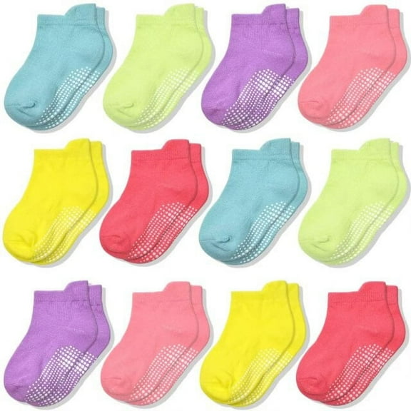 SkiBeaut Non Slip Toddler Socks 12 Pairs Ankle Socks with Grips for 0-7 Years Toddlers Baby Infant Kids Girls Boys