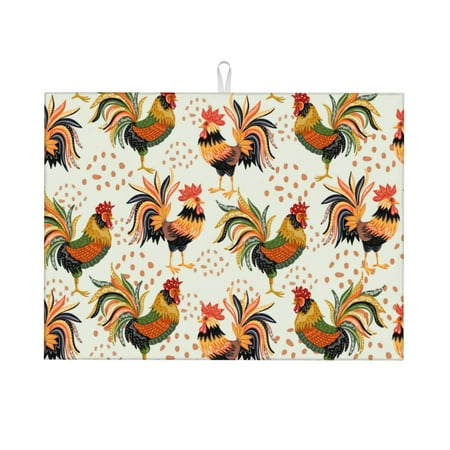 

Cauagu Dish Drying Mat 24*18 inch Absorbent Dish Drainer Kitchen Counter Dish Drying Pad for Countertops Sinks Draining Racks( Colorful Roosters)