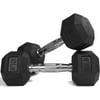 Pair of 10 lb Black Rubber Coated Hex Dumbbells Weight Training Set, 20 lb