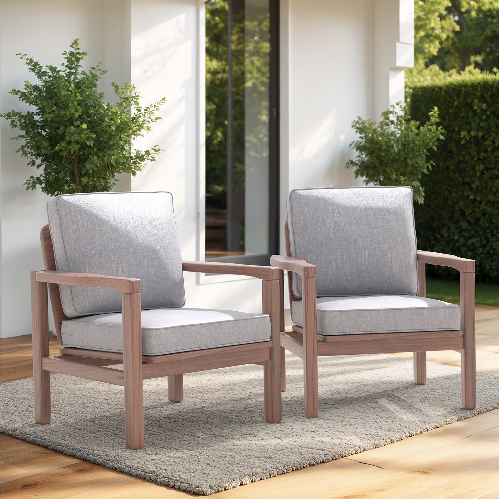 Yeahumalia 2 Packs Outdoor Patio Chair Deep Seat Cushions 23'' x 24'' with Removable Cover, Water and Fade Resistant, Light Grey