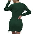 thumbnail image 4 of GigrtiJin Sweater Dress for Women V Neck Long Sleeve Sexy Drawstring Hem Dress Casual Ribbed Knitting Cotton Dresses, 4 of 7