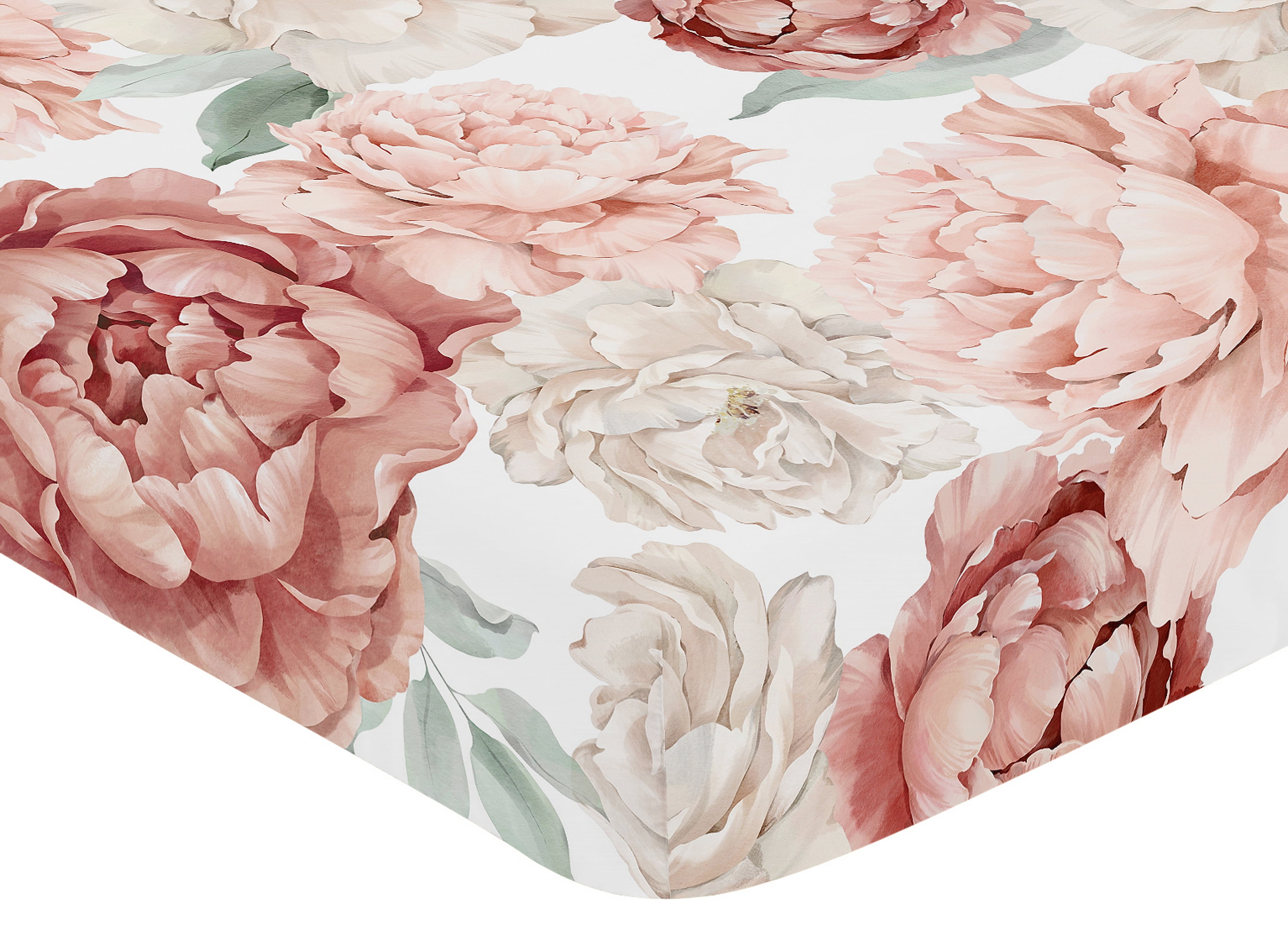 Sweet Jojo Designs Peony Floral Garden Pink and Ivory Fitted Crib Sheet