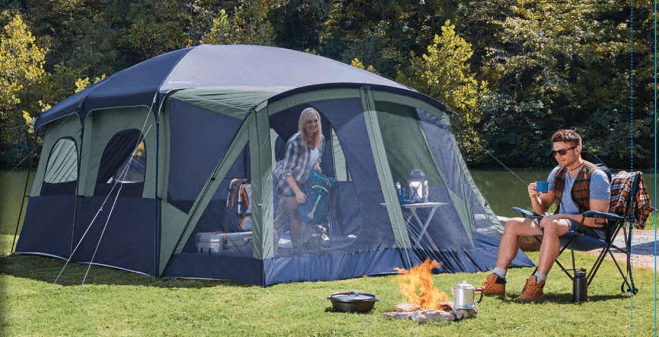 Ozark Trail 12-Person Cabin Tent, with Screen Porch and 2 Entrances for ...