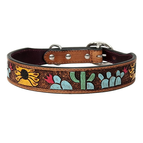 Medium Strong Genuine Leather Dog Collar Hand Tooled Hilason