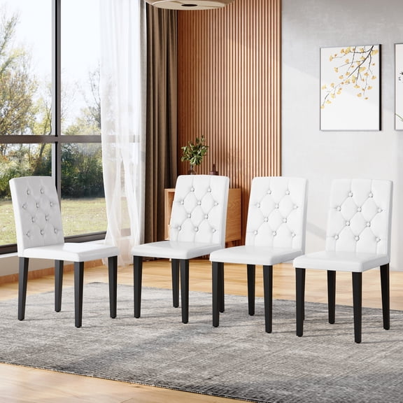 4-Pack White PU Dining Chairs with Black Metal Legs