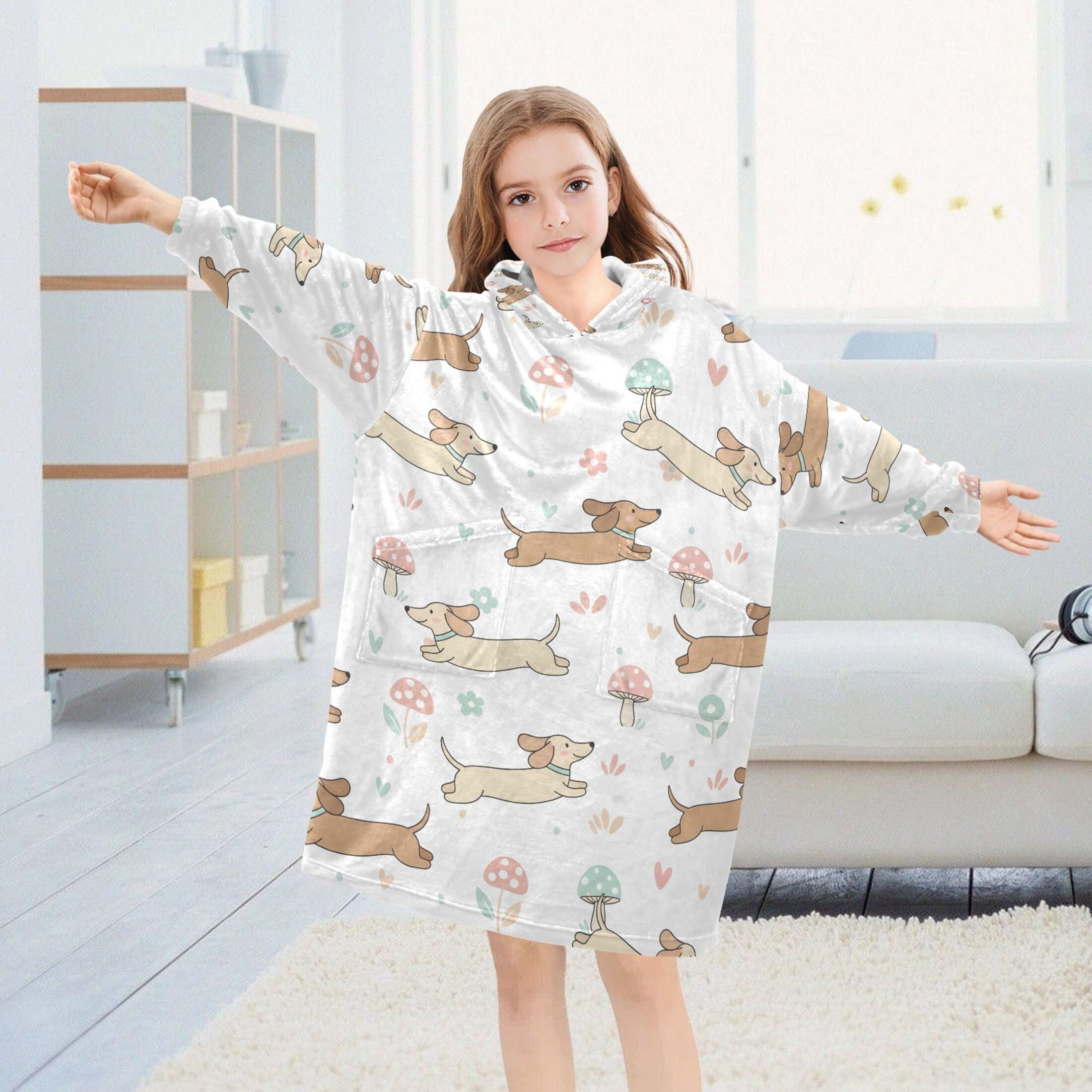 joogoo Wearable Blanket Cute Dachshund Dog Mushrooms Hoodie for Oversized Sherpa Hooded 3-14 YR M
