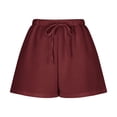 thumbnail image 6 of Cotton Linen Shorts for Women Elastic Waist Drawstring Summer Beach Shorts with Pockets Wine 2XL, 6 of 8