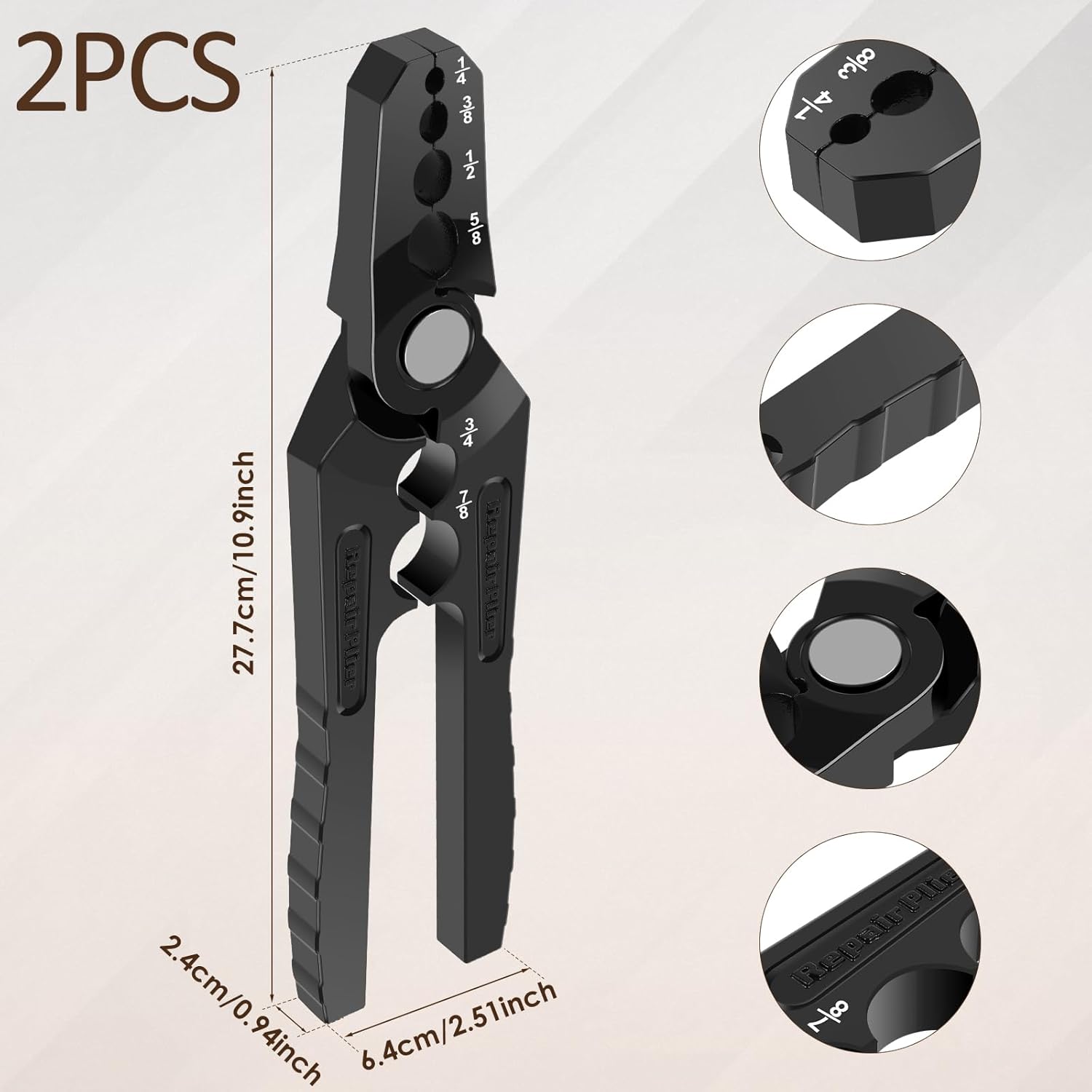 Copper Pipe Rounder, 6 - Hole Flat Copper Tube Repair Plier, Fits 1/4" 3/8" 1/2" 5/8" 3/4" 7/8" Pipes, Manual Operation Pipe Rounding Tool