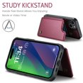 thumbnail image 2 of for iPhone 15 Premium PU Leather Back Case, Multiple Card Slots Design, Double Magnetic Clasp Study Kickstand RFID Blocking Classic Phone Cover for iPhone 15, Winered, 2 of 9