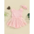 thumbnail image 3 of Newborn Infant Baby Girl Summer Jumpsuit Sleeveless Tulle Patchwork Lace Floral Romper with Headband, 3 of 8