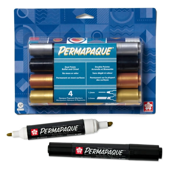 Sakura Permapaque Paint Markers - Assorted Metallic Colors - 1.2 & 5.5 mm Dual Point Markers Pens - 4 Pack