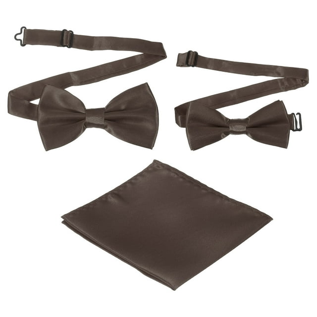 Pajarita para hombres, pajaritas ajustables con pañuelo de bolsillo, conjuntos de pajaritas preatadas para bodas (Café oscuro, 2 tamaños)