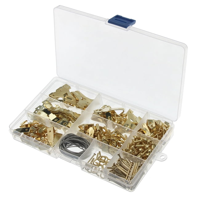 Graflsoa 282-Piece Brass Picture Hanging Kit with Gold Hooks, Nails, and Steel Wire Rope in Transparent Case for Easy Storage and Portability