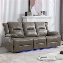 Recliners 3-Seater Manual Recliner Sofa with LED Light Strip, Drop-Down Table & Cup Holders | Slate Gray | Leather Gel
