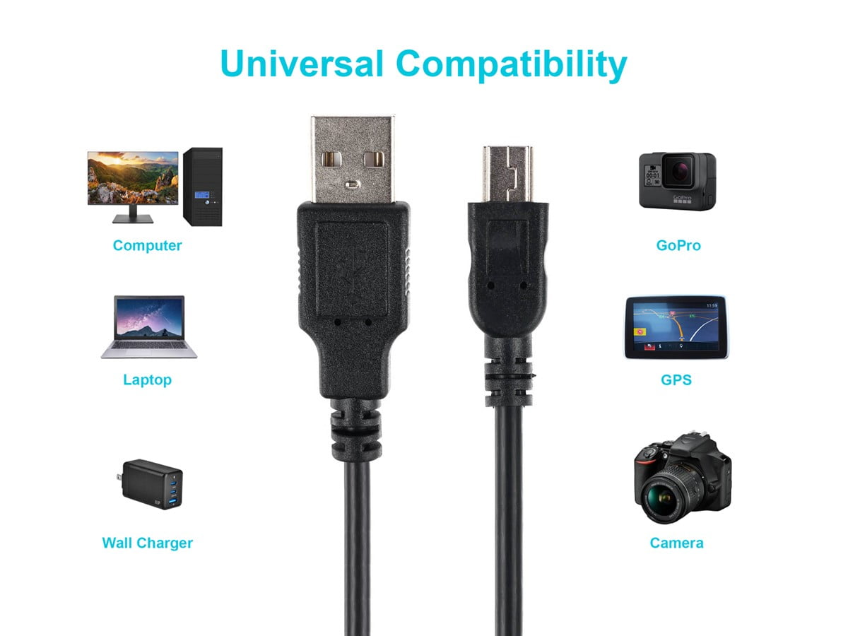Monoprice USB A to Mini-B 2.0 Cable - 6 Feet - Black | 5-Pin 8/28AWG