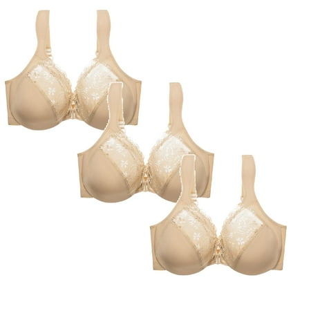 LUOGENLI Women Bras Wireless Pack of 6 Women s Comfortable and Sexy Bra with Lace Gathering and Adjustable Wide Shoulder Straps Front Buckle Bra 3Pcs Women Bras Push up with Wire Women Bras Pack M