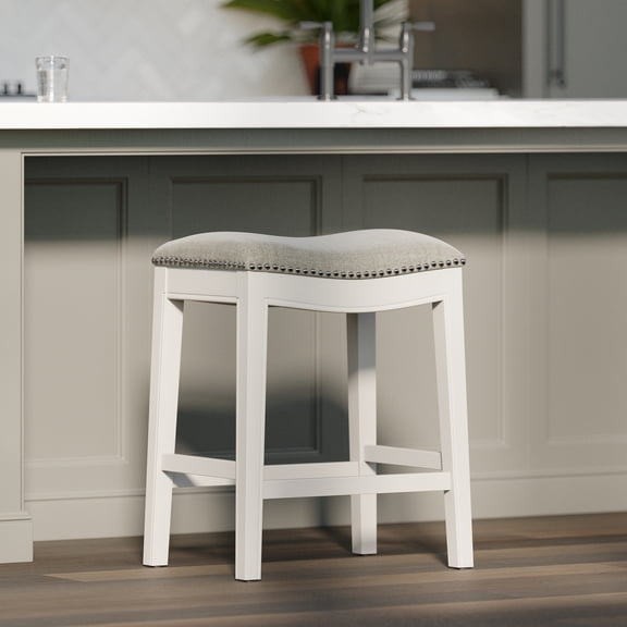 Cterwk 26in Counter Height Backless Bar Stool with Wood Frame, Fabric Upholstered Seat Barstool for Bar, Dining Room, Gray