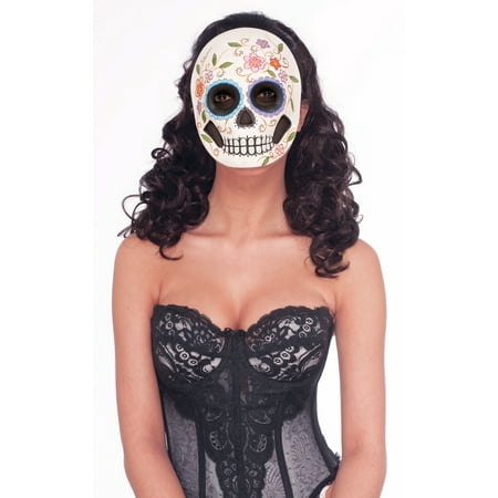 Sugar Skull Flower Art Mask Day Of The Dead Female Plastic Costume Accessory