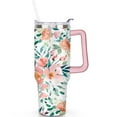 thumbnail image 2 of 40oz Pioneer Tumbler with Handle Lid and Straw,Colorful Floral Tumblers Gifts for Women Girls Men Adults（Pink）, 2 of 7