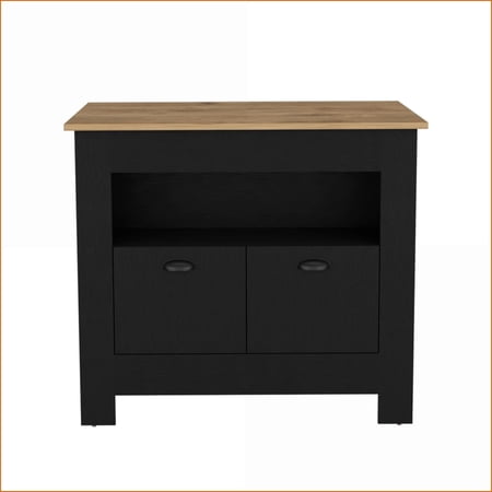 Kitchen Island with Storage Black/Macadamia | 40.5"x27.5" Top | Engineered Wood | Particle Board