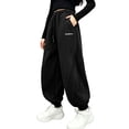 thumbnail image 2 of Nilvkv Girls Baggy Sweatpants, Girls Pants, Cuffed Joggers with Elastic Drawstring Waist and Side Pockets in Solid Colors, ideal for Fall Black 11-12 Years, 2 of 6