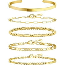 5-Piece Dainty Gold Bracelet Stack Set, 14K Real Gold Plated Adjustable Link Chain, Elegant Everyday Stackable Jewelry Gifts for Women