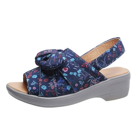 

Womens Espadrilles Wedge Sandals Bow Tie Platform Open Toe Shoes Beach Open-Toe Anti-Slip Sandals Leisure Summer Shoes Ankle Strap Sandals Dark Blue 9.5