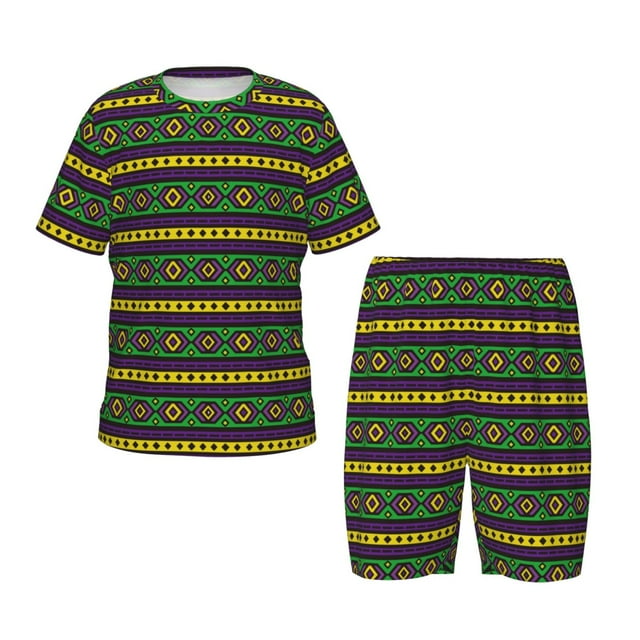 Balery Carnival Mardi Gras Conjunto de Pijama Infantil de Manga Corta con Estampado – Ropa de Dormir de Algodón Suave-Small