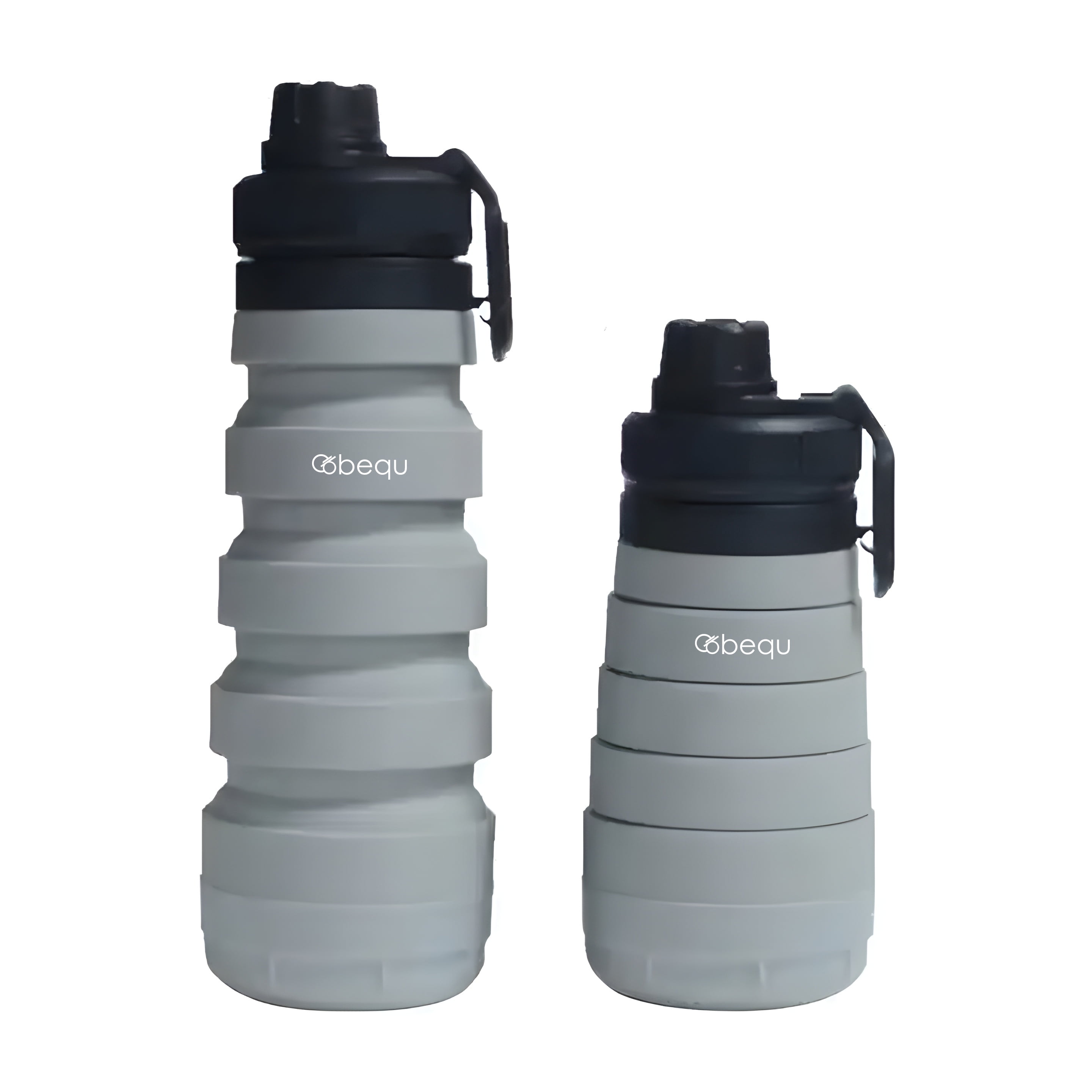 BEQU 750ml/25 Fl Oz Collapsible Silicone Water Bottle with Pills Storage Base, Reusable, BPA Free, Odorless, Dishwasher-Safe, Portable, Leak Proof for Sports Home Travel Office (2PK Black-Gray)