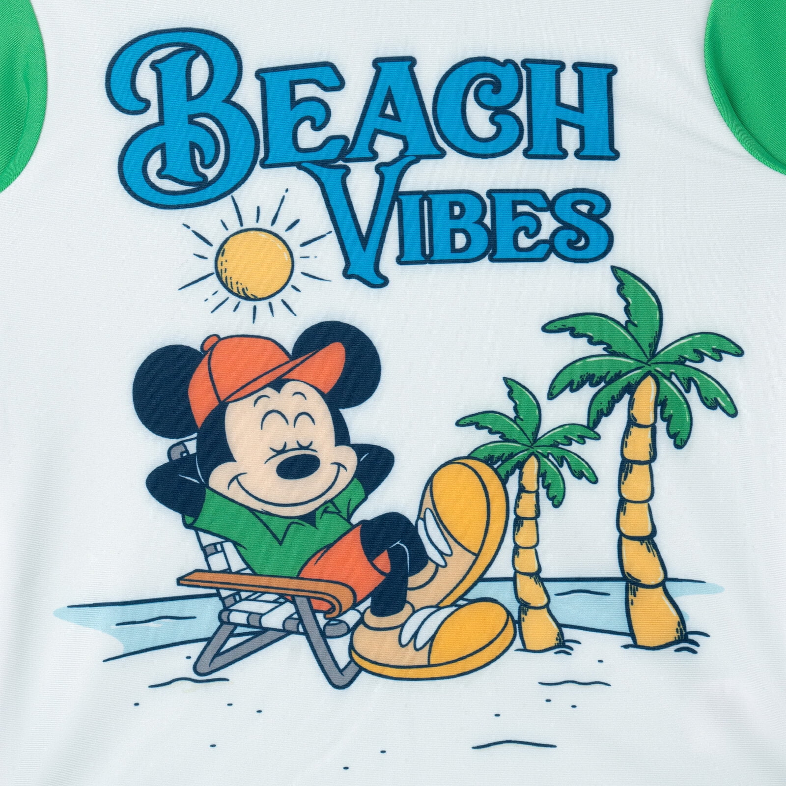 Disney Mickey Mouse Little Boys' Swimwear 2-Piece Rash Guard and Swim Trunks Set Mickey Beach Green