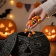thumbnail image 6 of NANIL 10 Inch Halloween Jack-O'-Lantern Basket with Lid - Black Rattan Pumpkin Figurine Decor, Handcrafted Rattan Pumpkin Tabletop Centerpiece for Farmhouse Style Halloween Home Ornament, 6 of 13