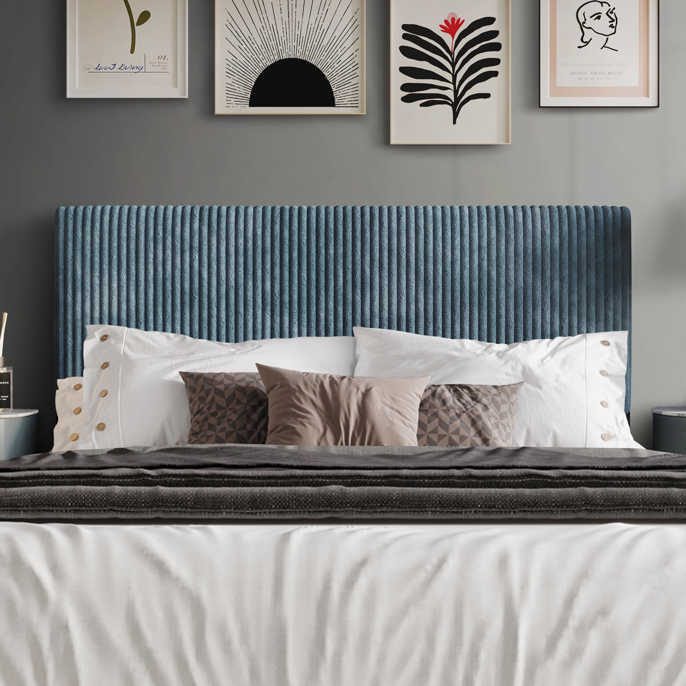 Castle Place Cozy Corduroy Velvet Upholstered King Headboard, Light Blue