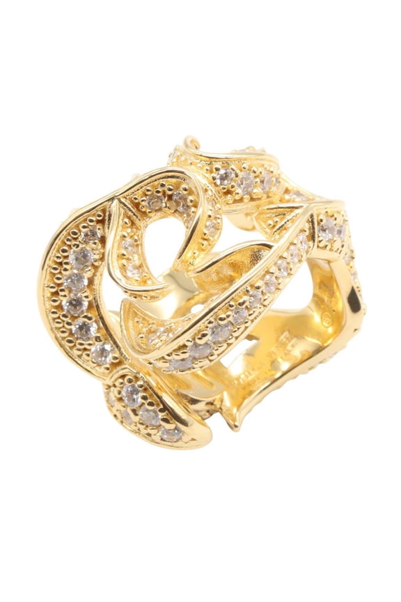 Pre-Owned Bottega Veneta CZ Sterling Silver Ring - Women's Ring/Finger 925 Gold Tone